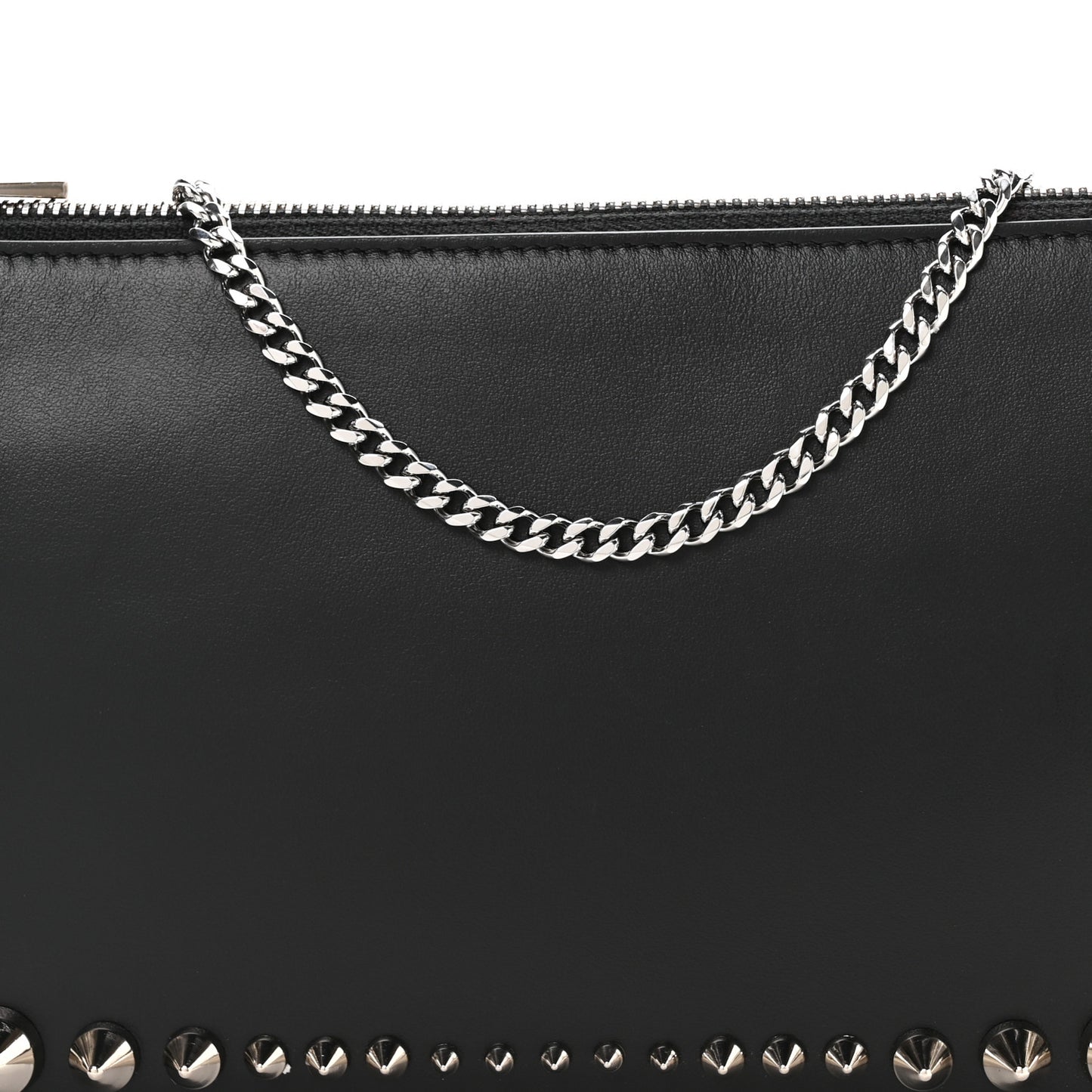 Calfskin Paris Spiked Loubila Chain Clutch Black