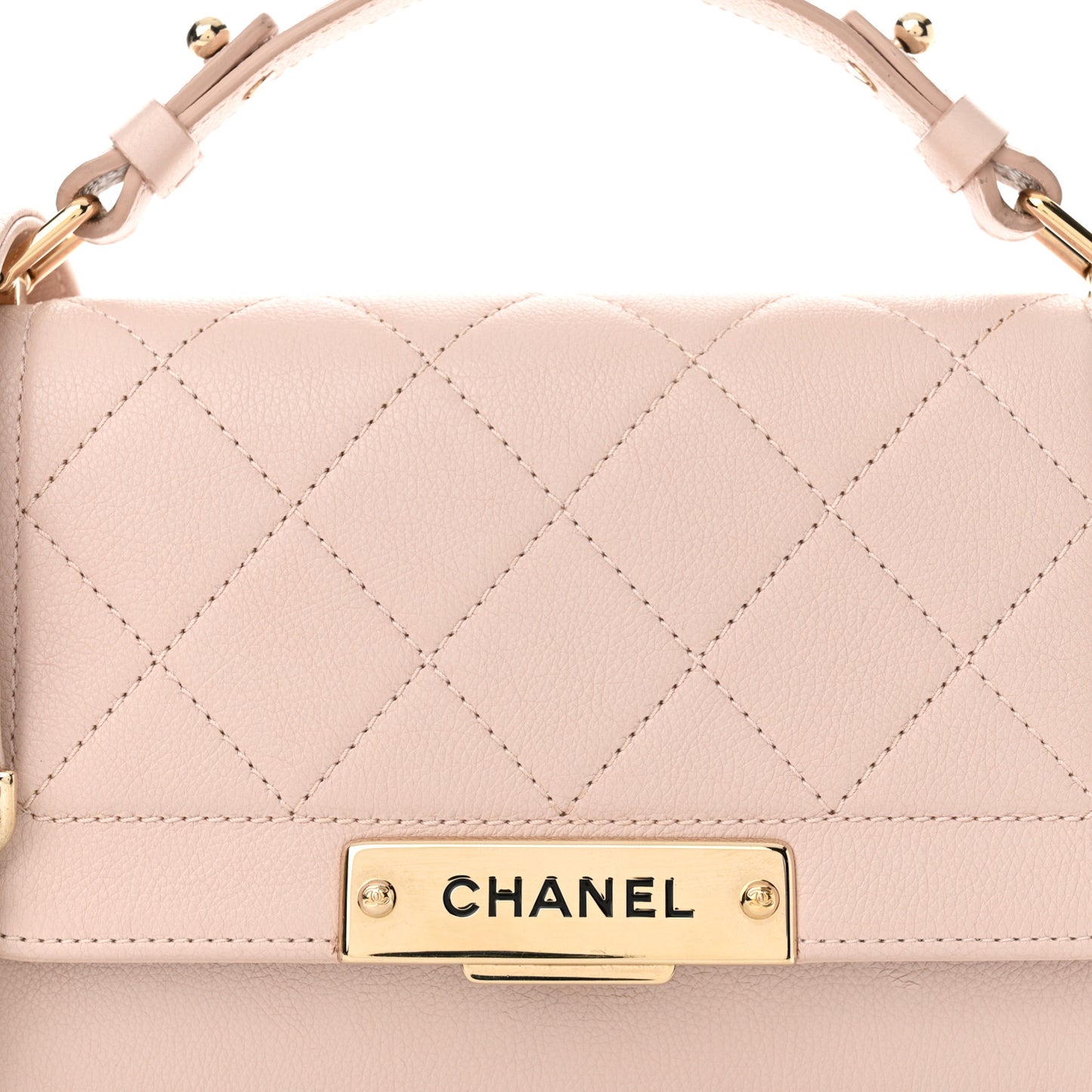Grained Calfskin Quilted Small Label Click Flap Bag Pink