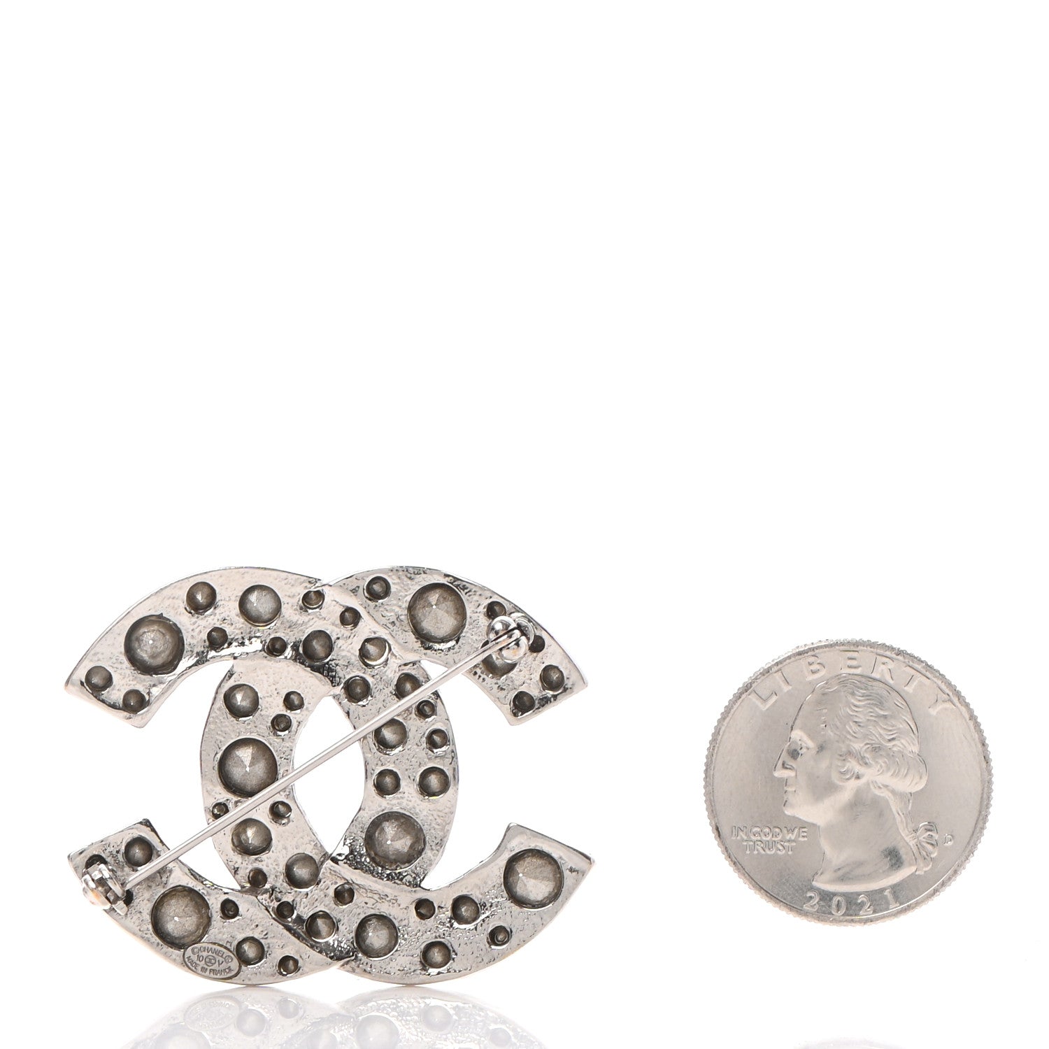 Chanel Crystal CC Brooch Silver 3 of 5