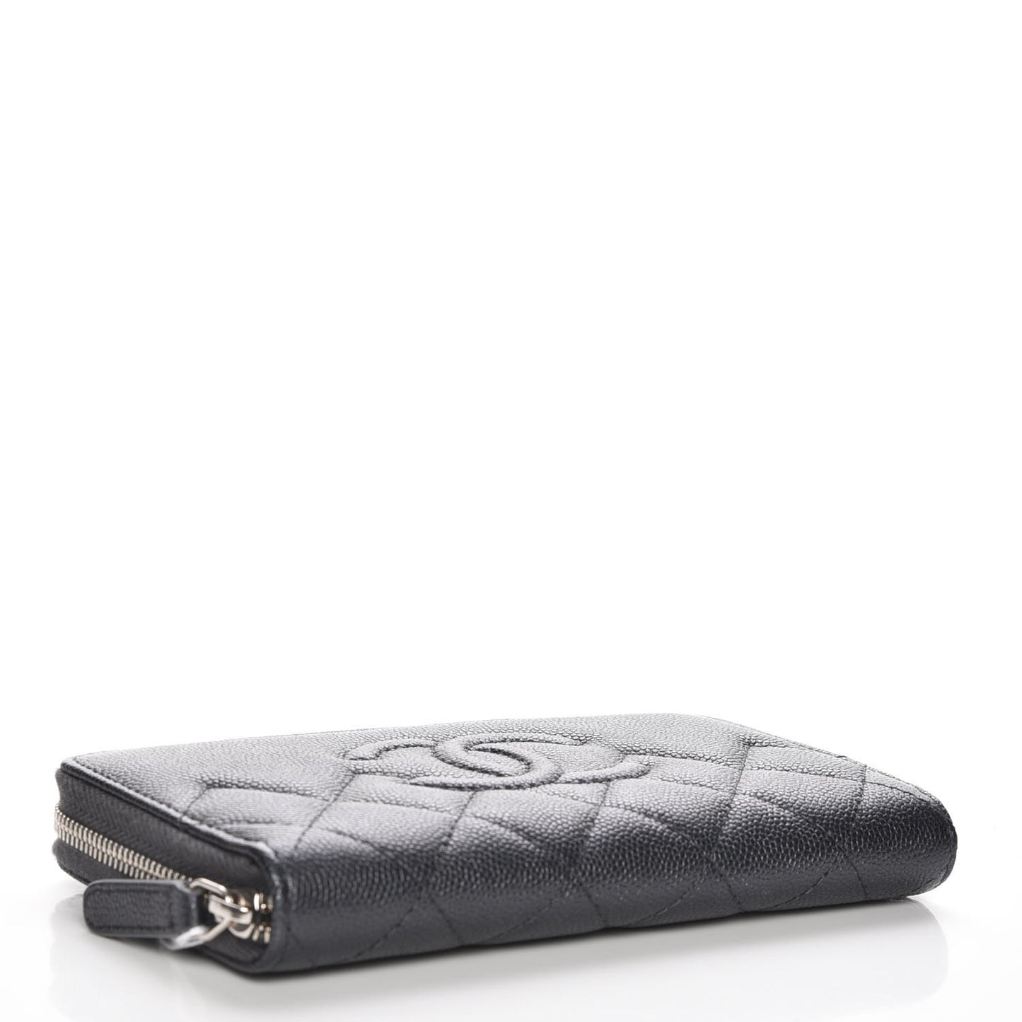 Metallic Caviar Quilted Medium Maxi CC Zip Around Wallet Black