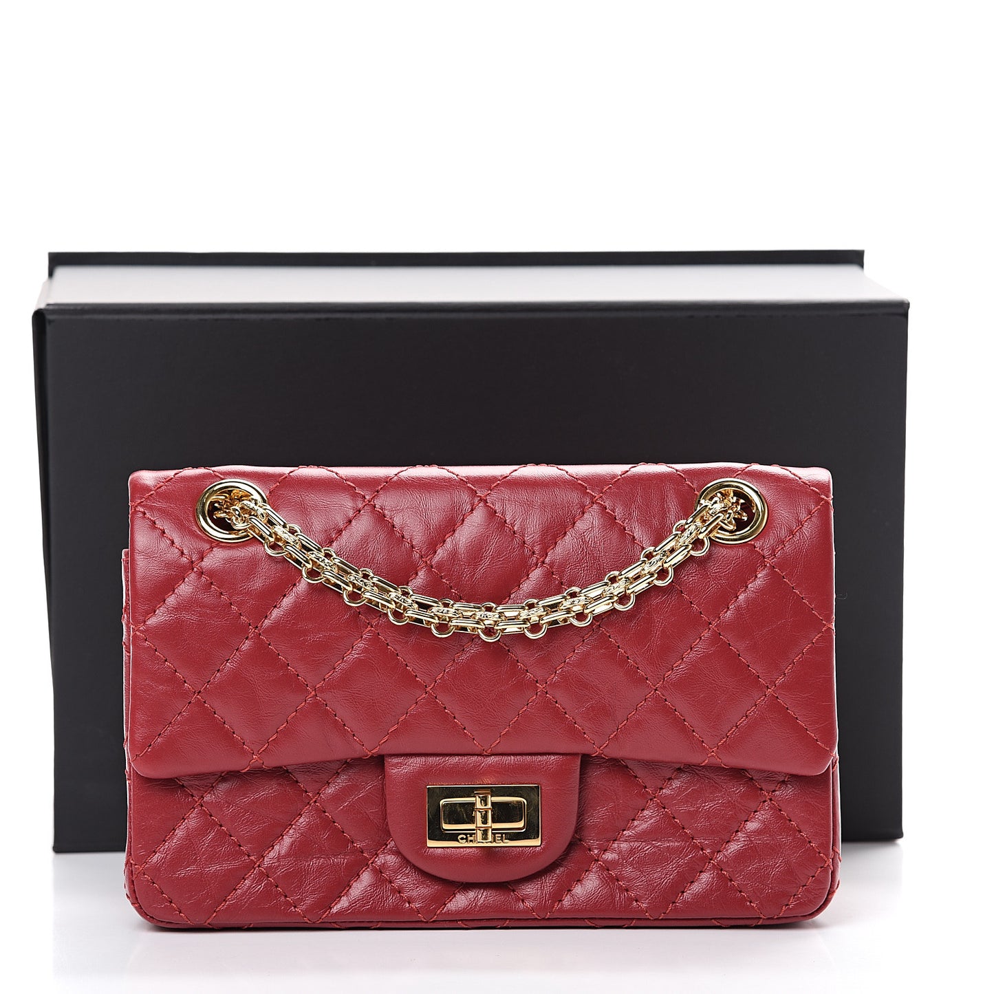 Aged Calfskin Quilted 2.55 Reissue Mini Flap Red