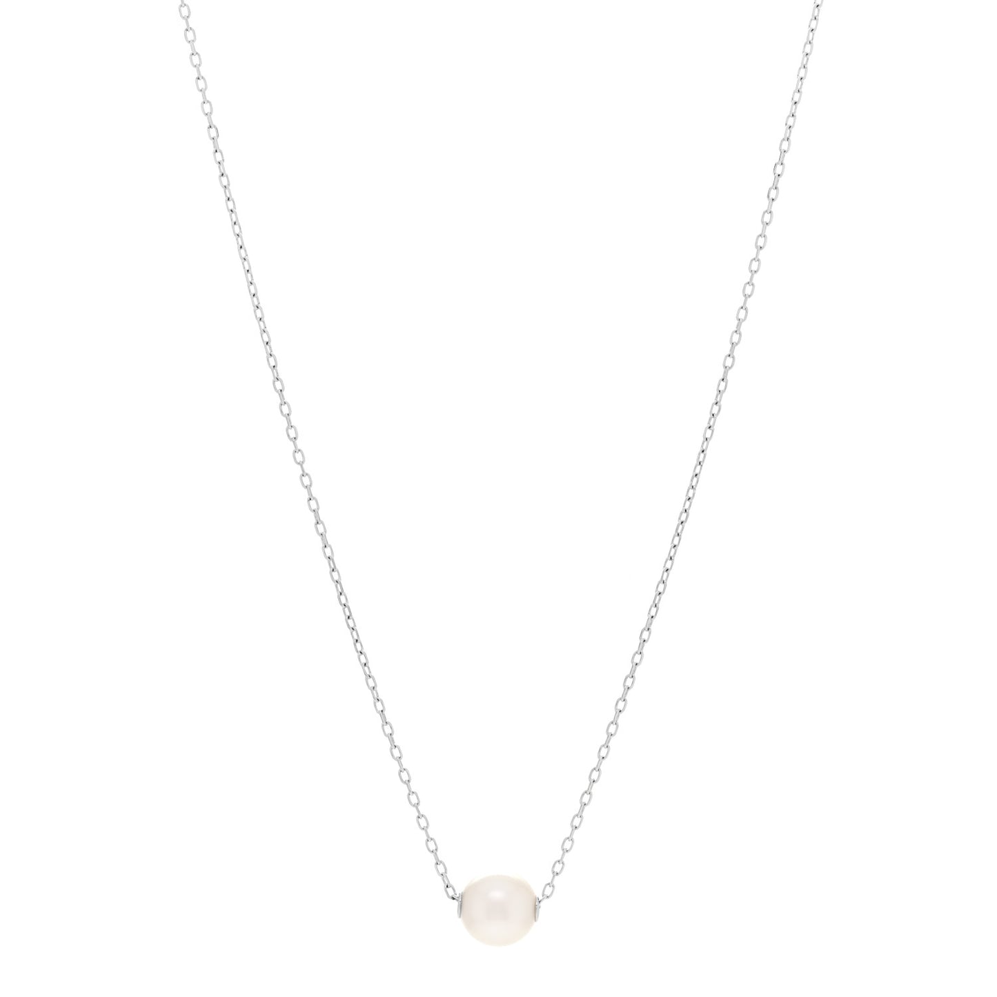 18K White Gold Akoya Cultured Pearl 8-8.5mm Single Pendant Necklace