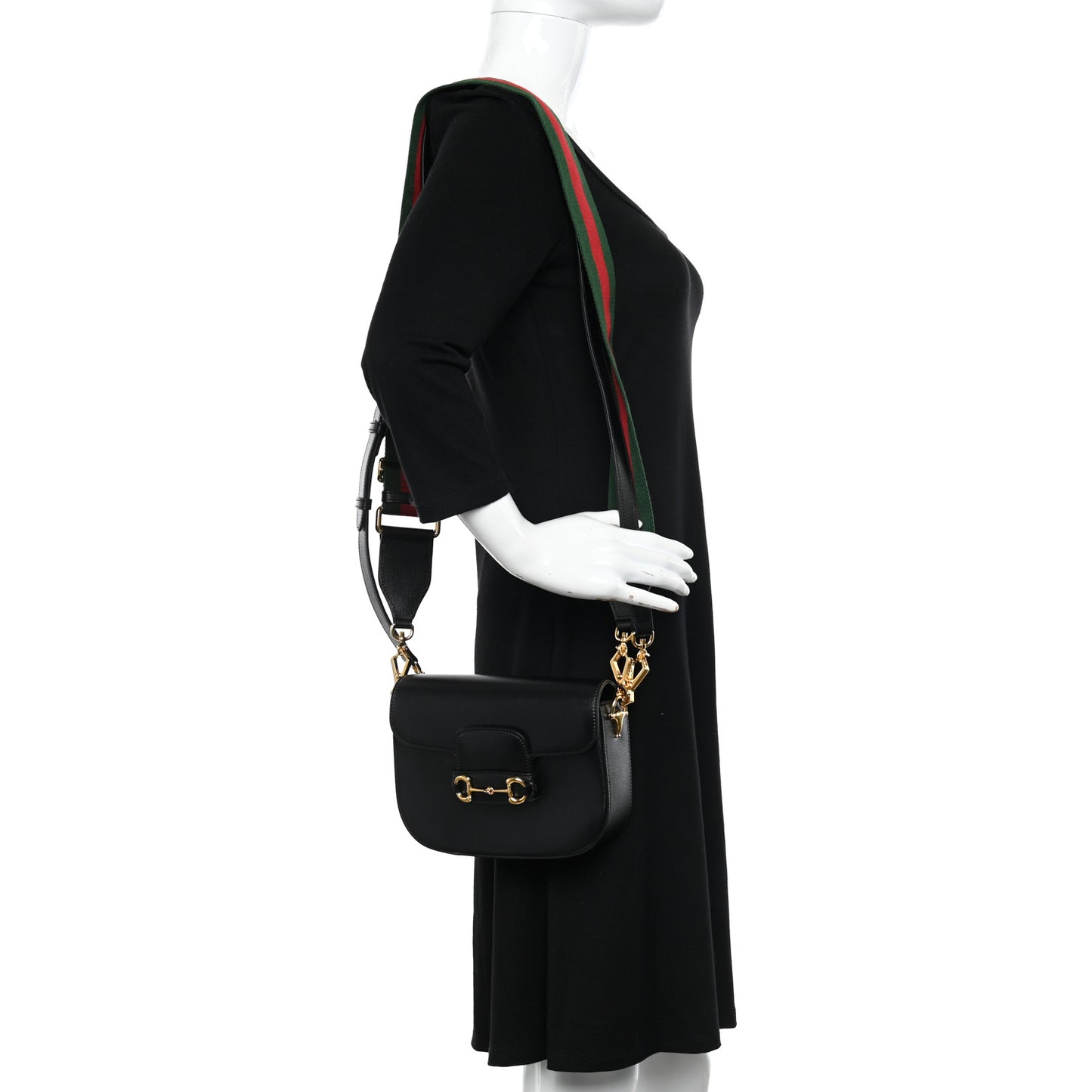 Azalea Calfskin Web Mini Horsebit 1955 Shoulder Bag Black