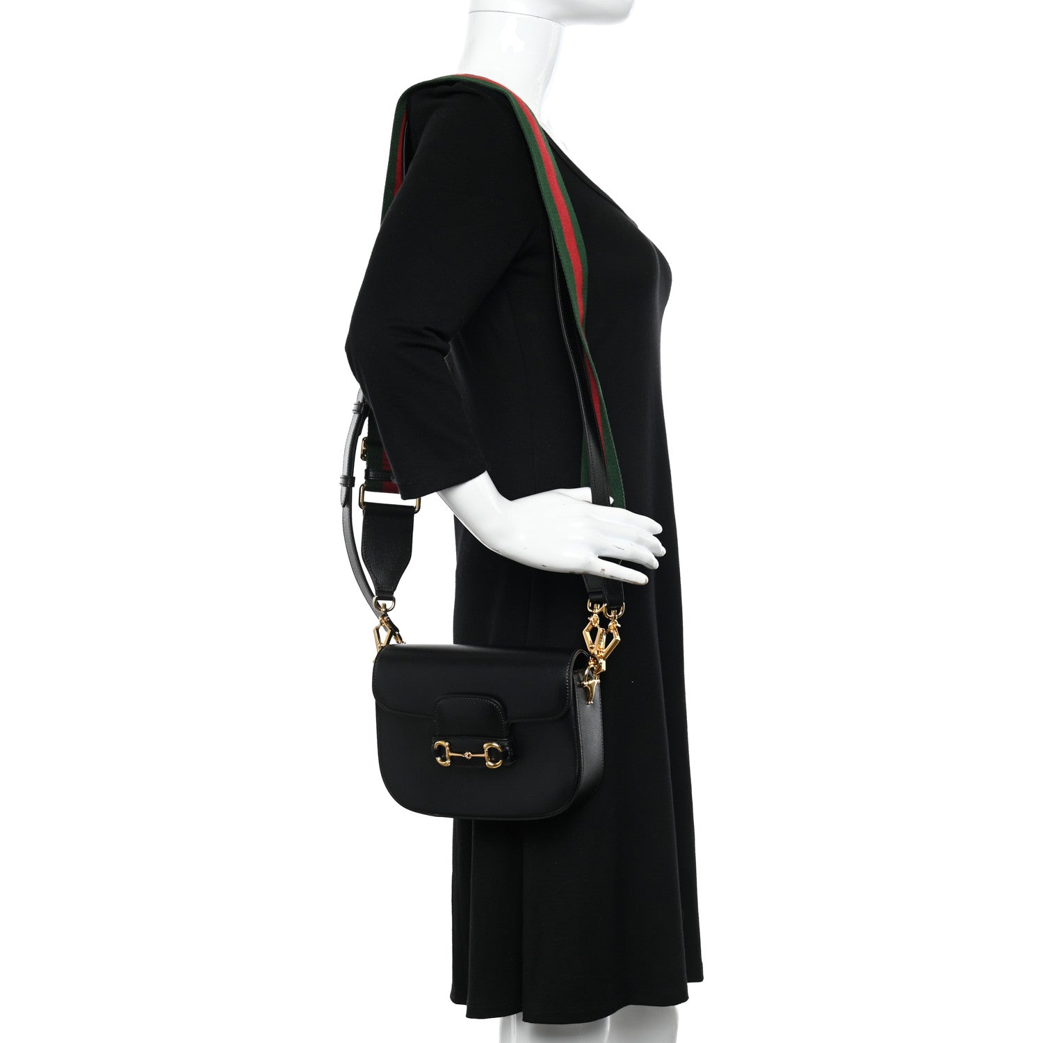 Gucci Azalea Calfskin Web Mini Horsebit 1955 Shoulder Bag Black 2 of 11