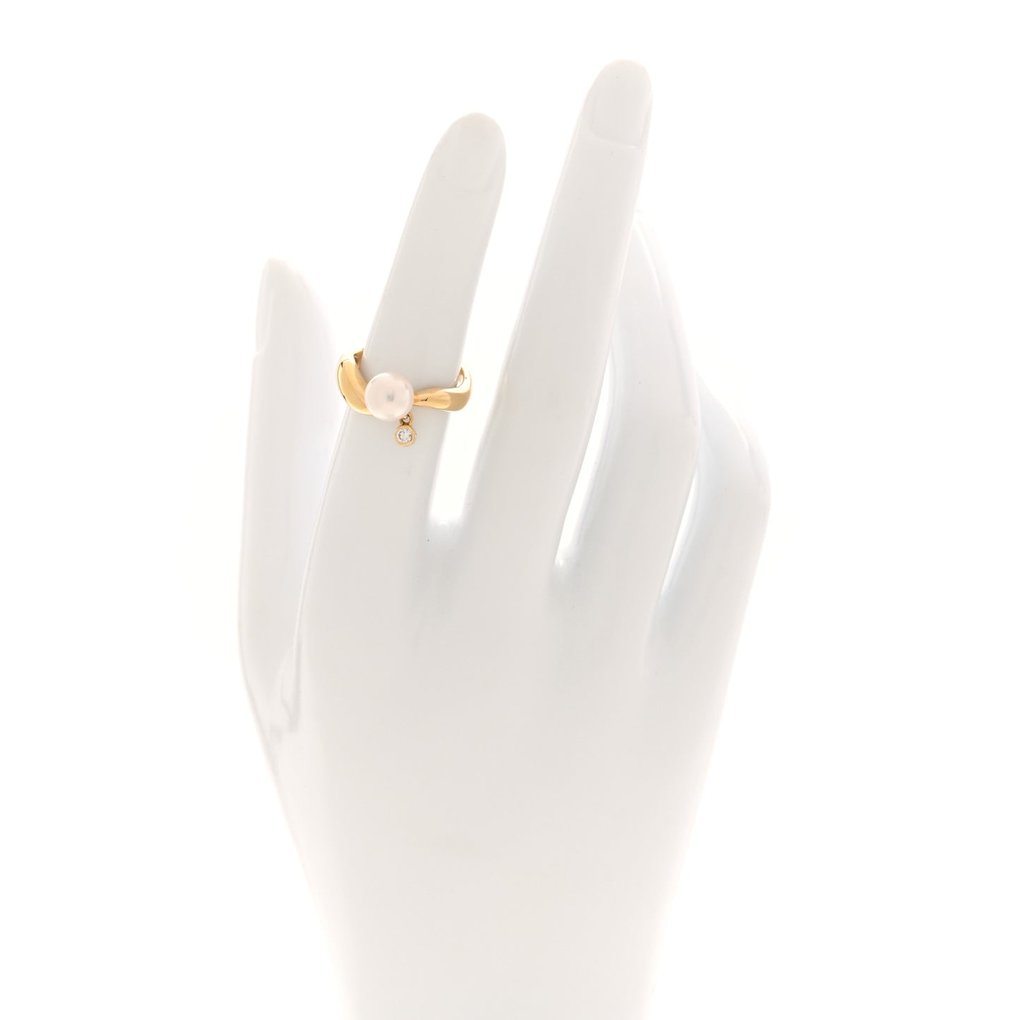 18K Yellow Gold Diamond Akoya Cultured Pearl 7mm Ring 50 5.25