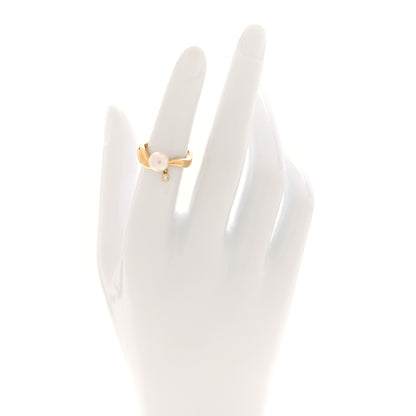 Mikimoto 18K Yellow Gold Diamond Akoya Cultured Pearl 7mm Ring 50 5.25 2 of 4