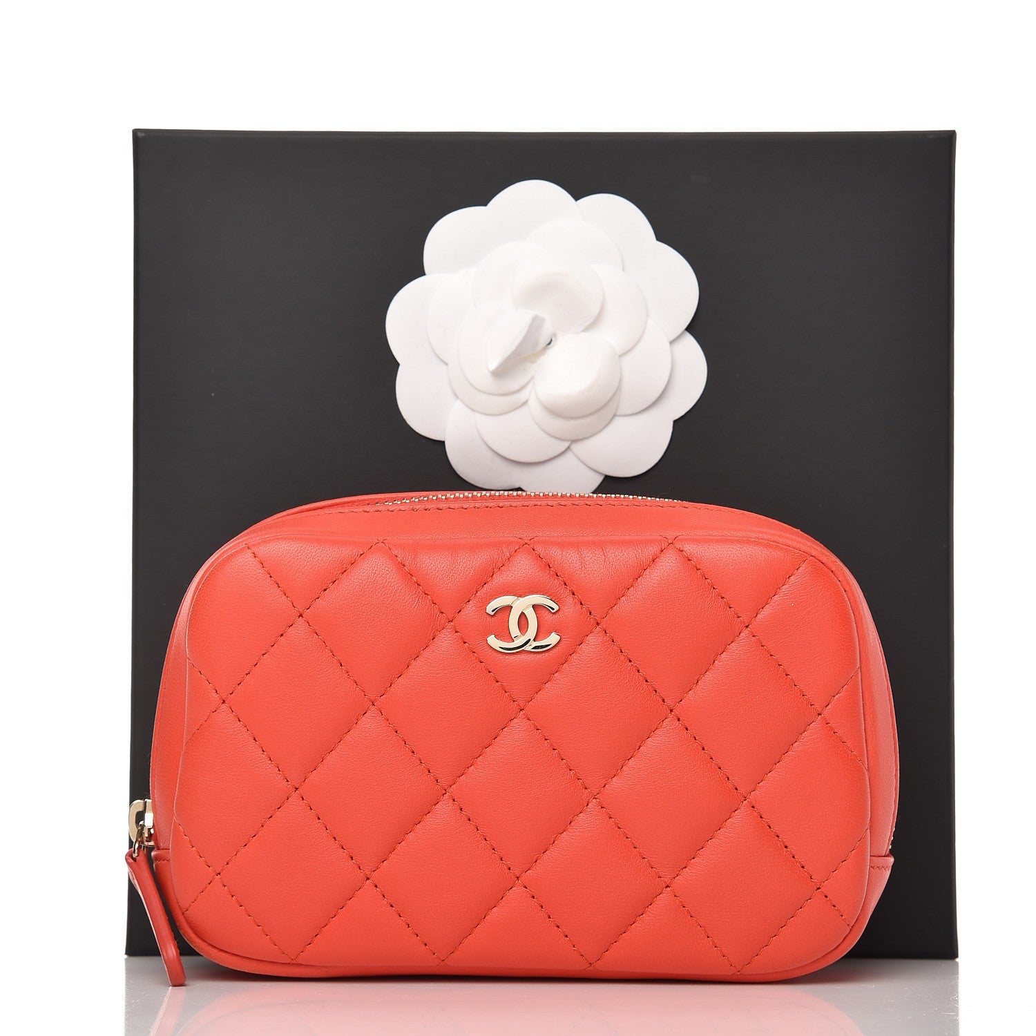 Chanel Lambskin Quilted Small Curvy Pouch Cosmetic Case Red 8 of 8
