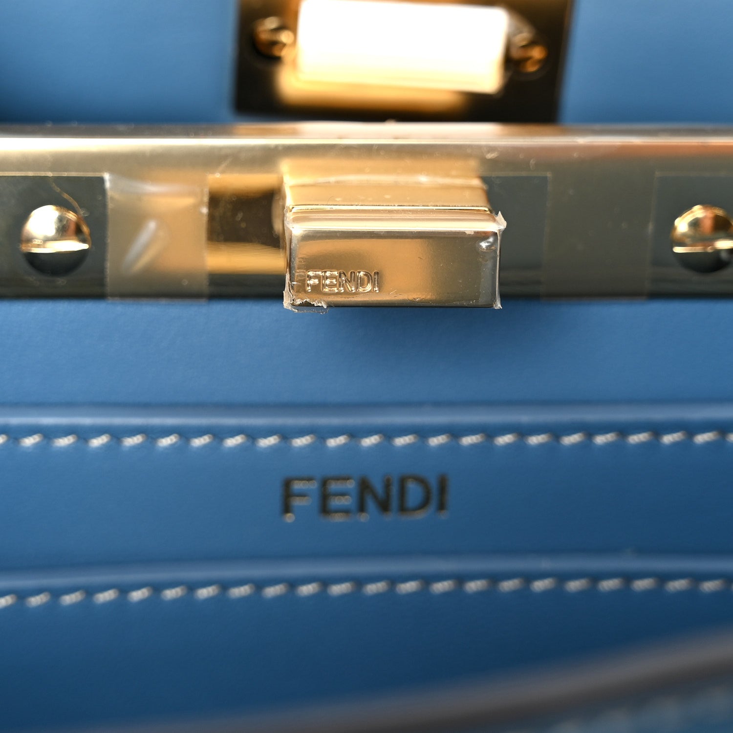 Fendi Woven Fabric Calfskin Floral Embroidered Petite Peekaboo I SEE U Satchel Blue 7 of 10
