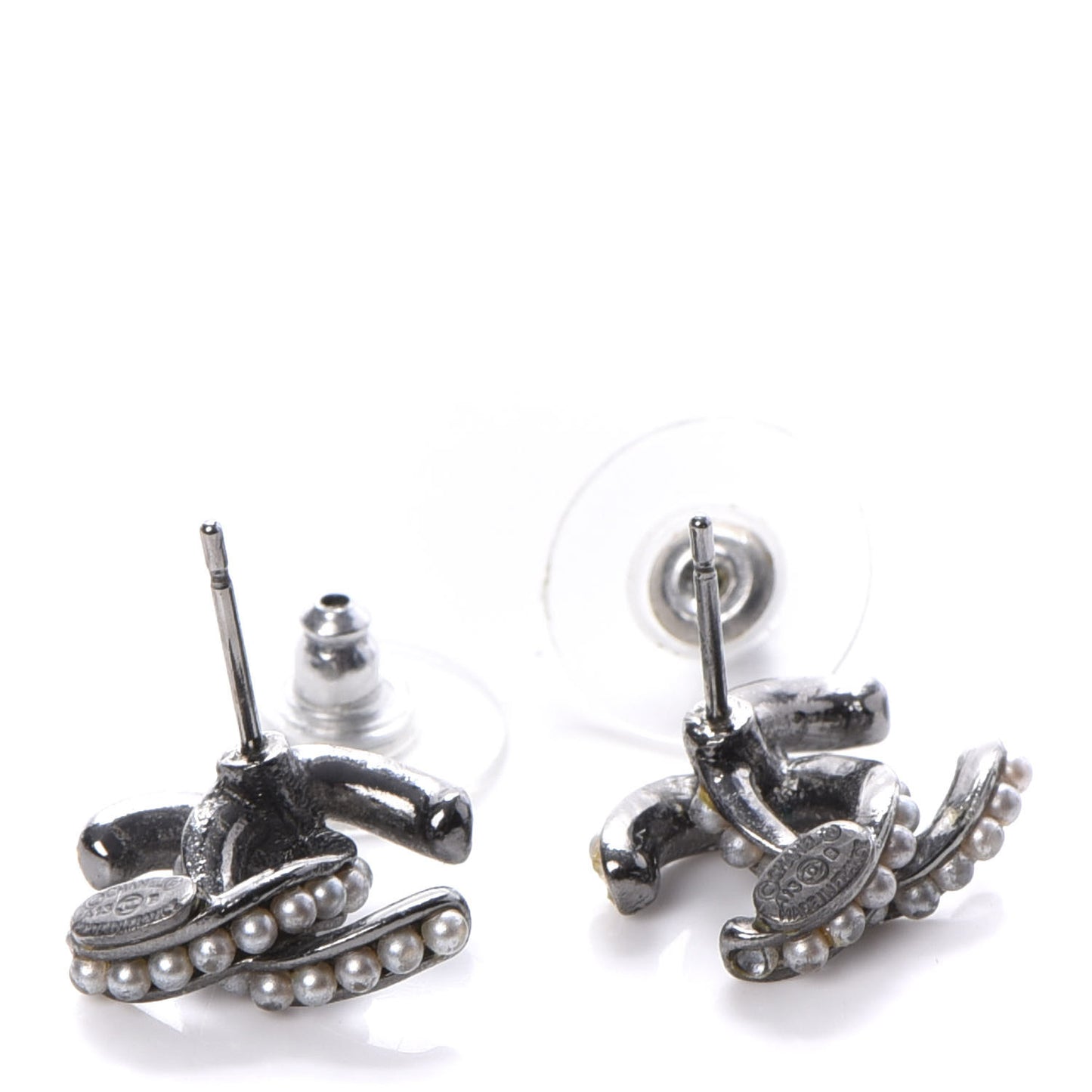 Pearl Twisted CC Earrings Ruthenium