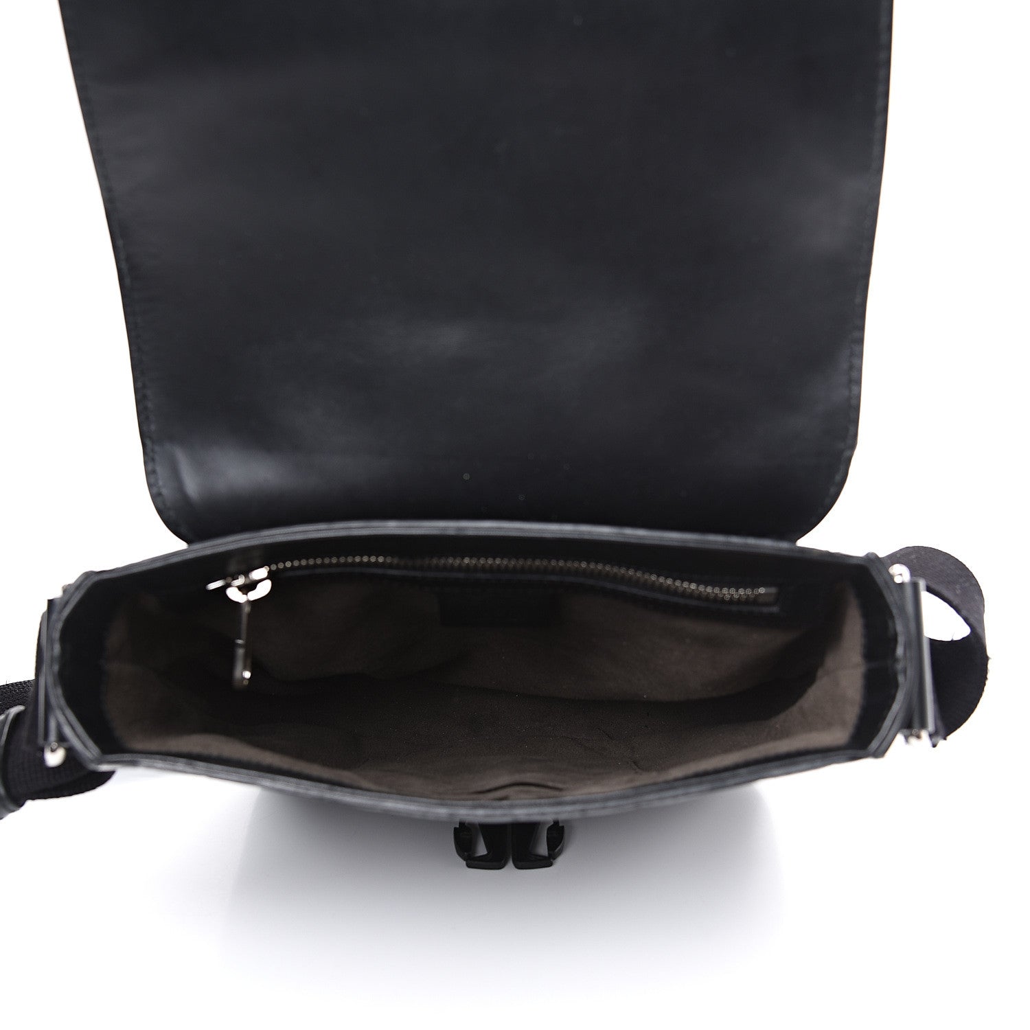 Gucci Guccissima Signature Single Buckle Flap Messenger Bag Black 4 of 14