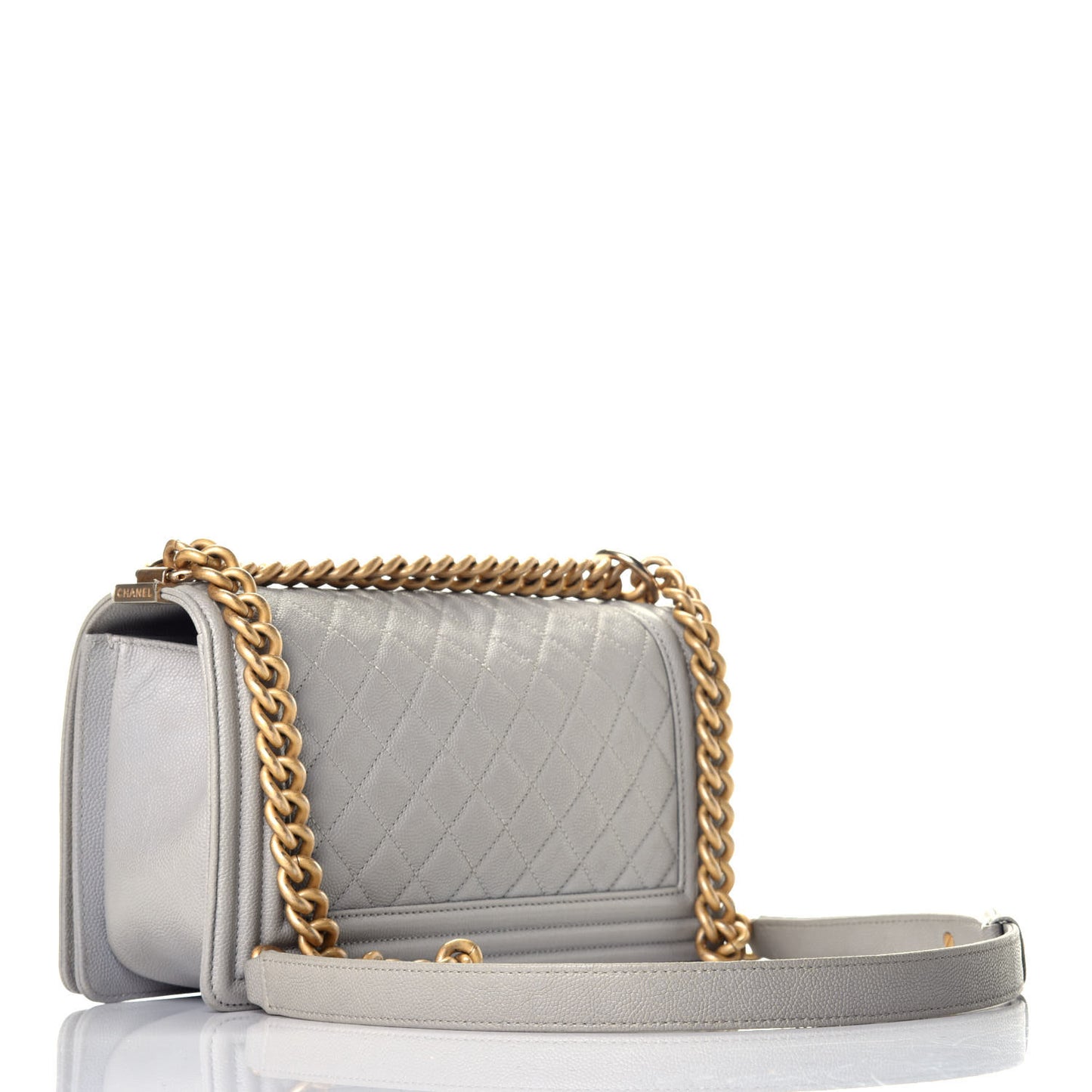 Caviar Quilted Medium Boy Flap Grey
