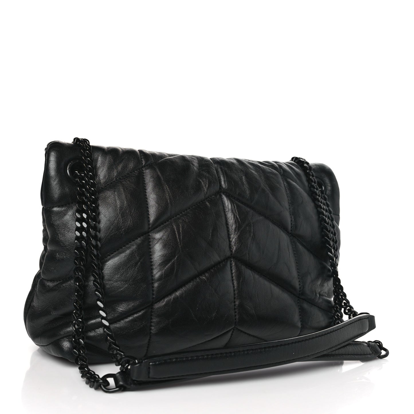 Lambskin Quilted Monogram Monochrome Small Loulou Puffer Chain Satchel Black