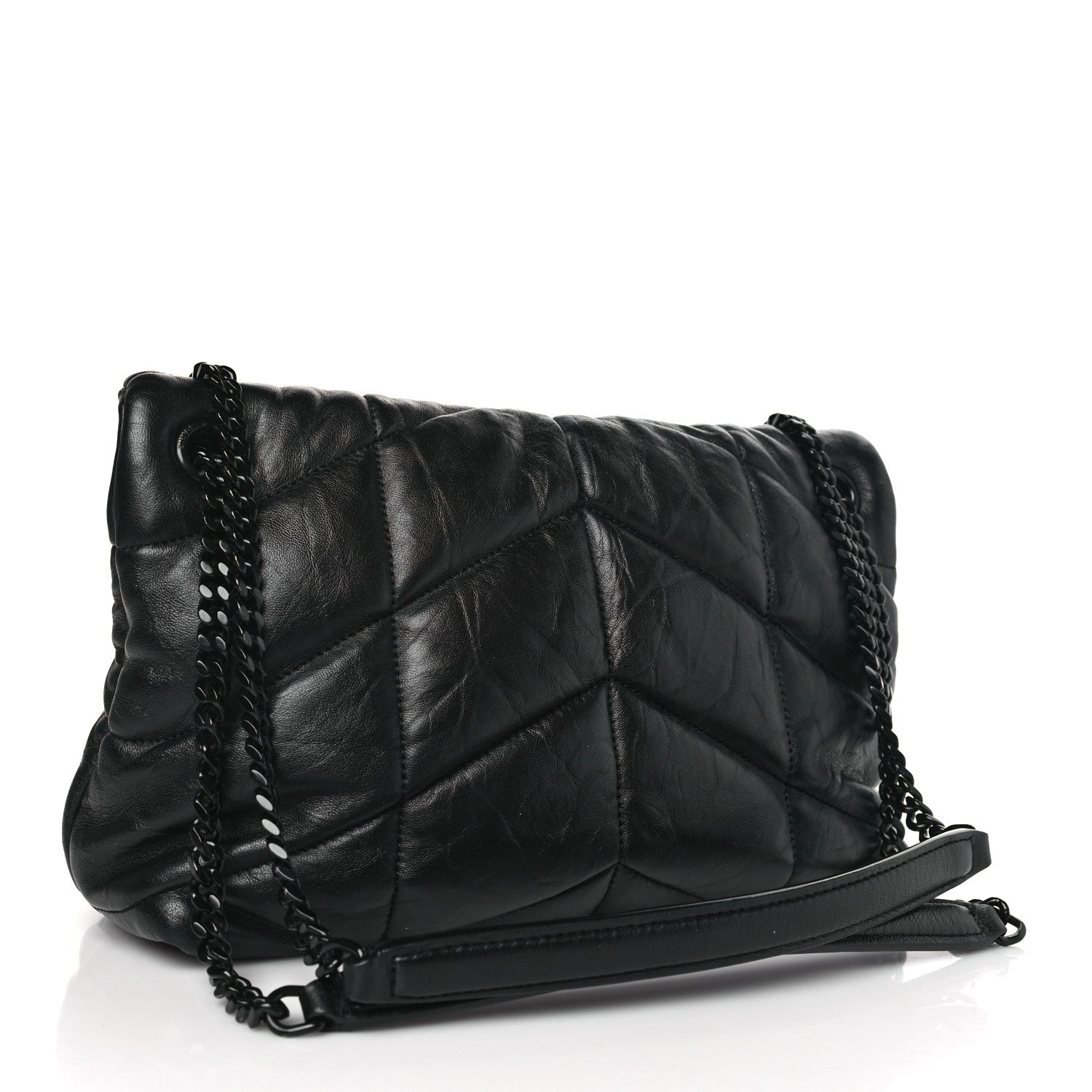 Saint Laurent Lambskin Quilted Monogram Monochrome Small Loulou Puffer Chain Satchel Black 3 of 8
