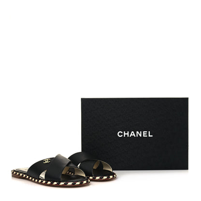 Chanel Lambskin Braided Mule Sandals 38 Black 10 of 10
