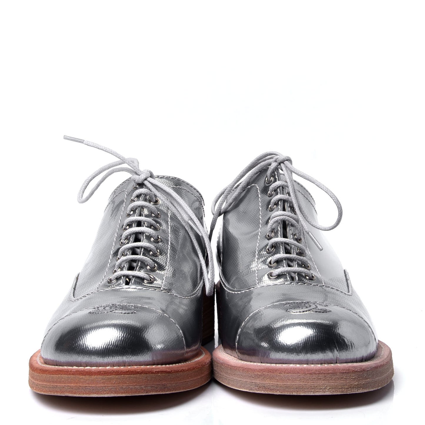Metallic Fantasy Calfskin PVC Lace Up Loafers 40 Silver