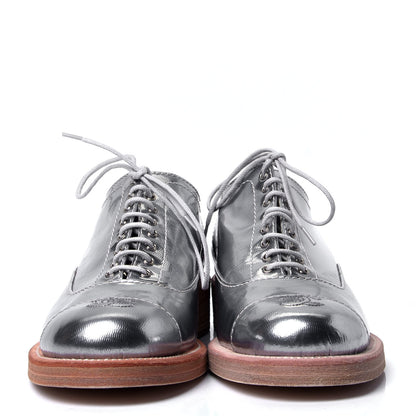 Chanel Metallic Fantasy Calfskin PVC Lace Up Loafers 40 Silver 2 of 6