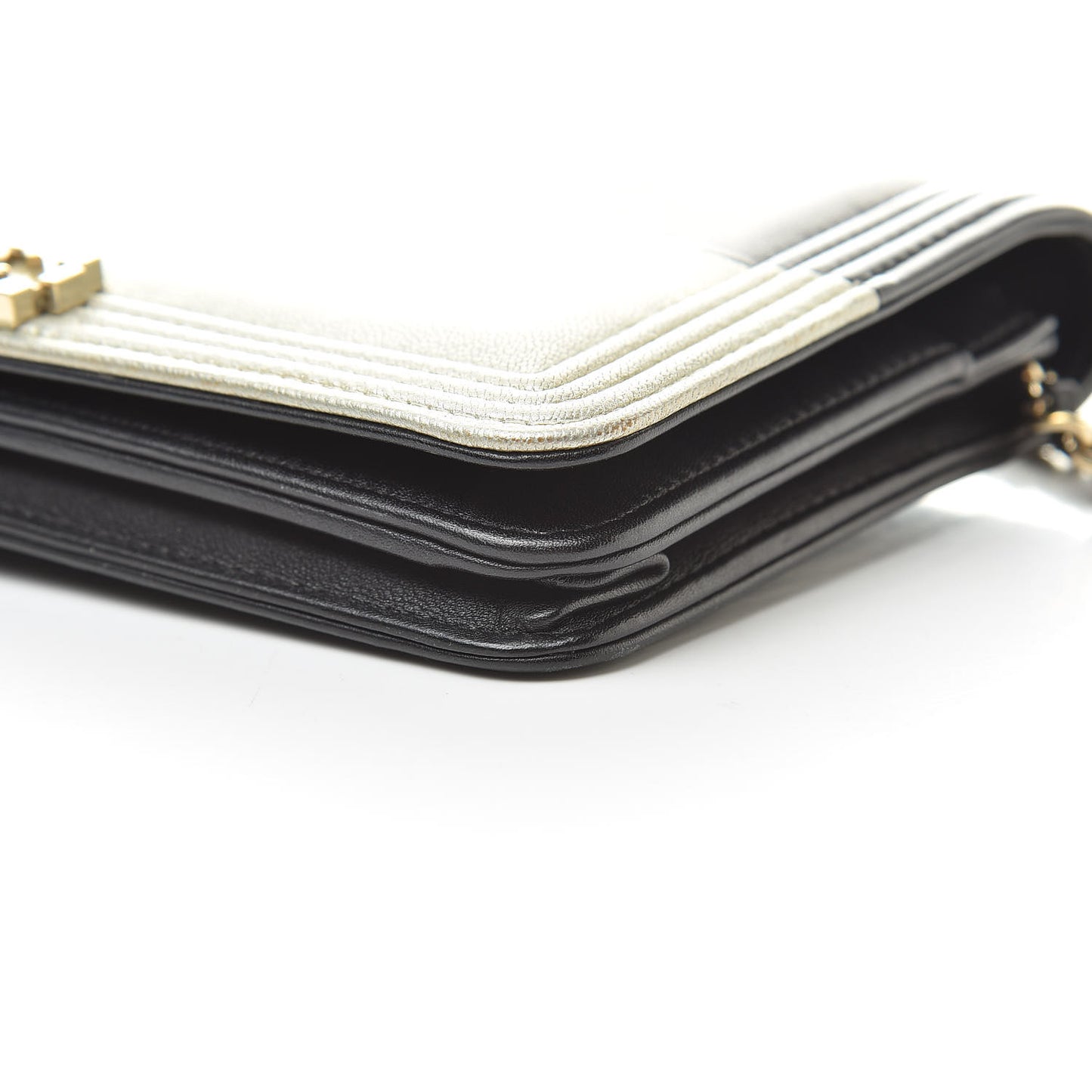 Metallic Goatskin Lambskin Boy Wallet on Chain WOC Black Gold