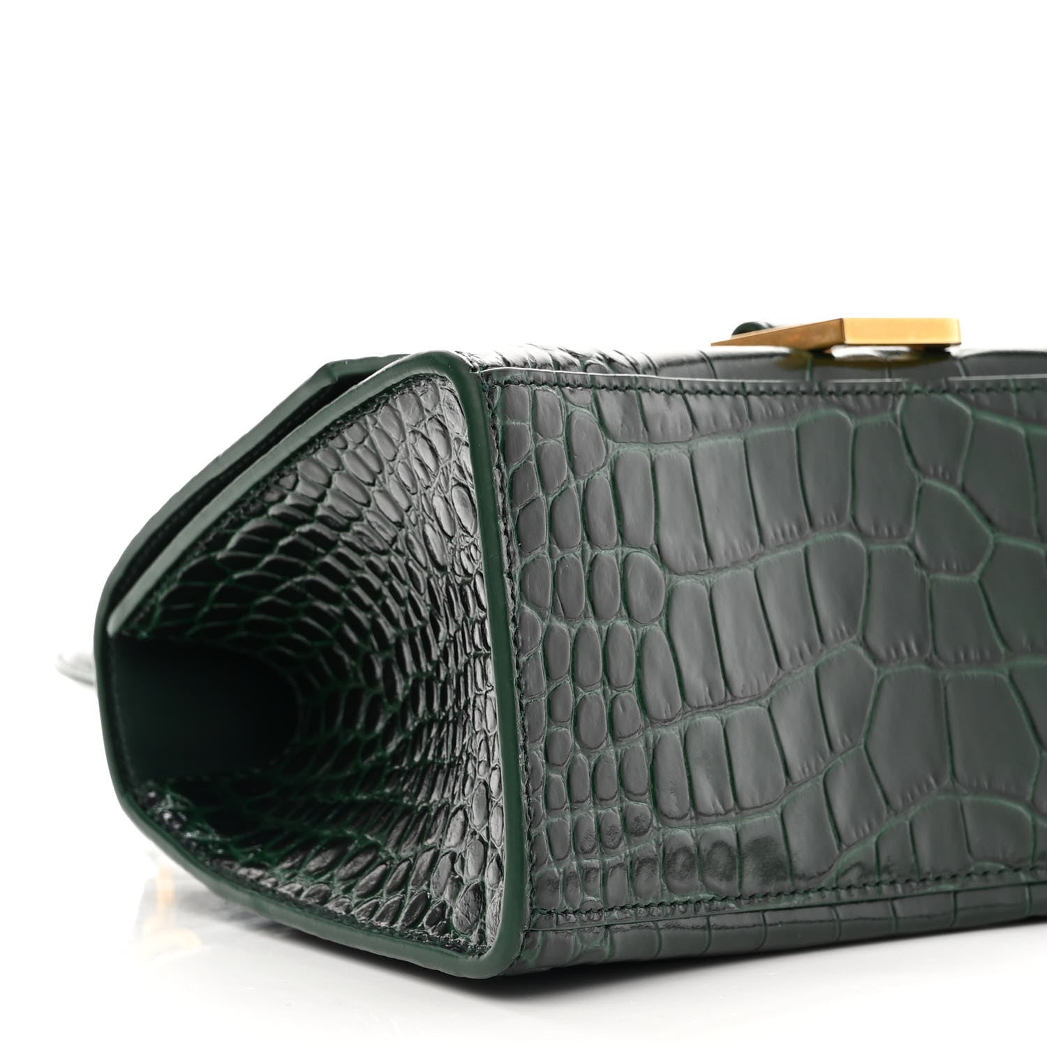 Balenciaga Shiny Calfskin Crocodile Embossed Small Hourglass Top Handle Bag Forest Green 8 of 9