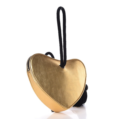 Saint Laurent Metallic Calfskin Heart Clutch Gold 3 of 9