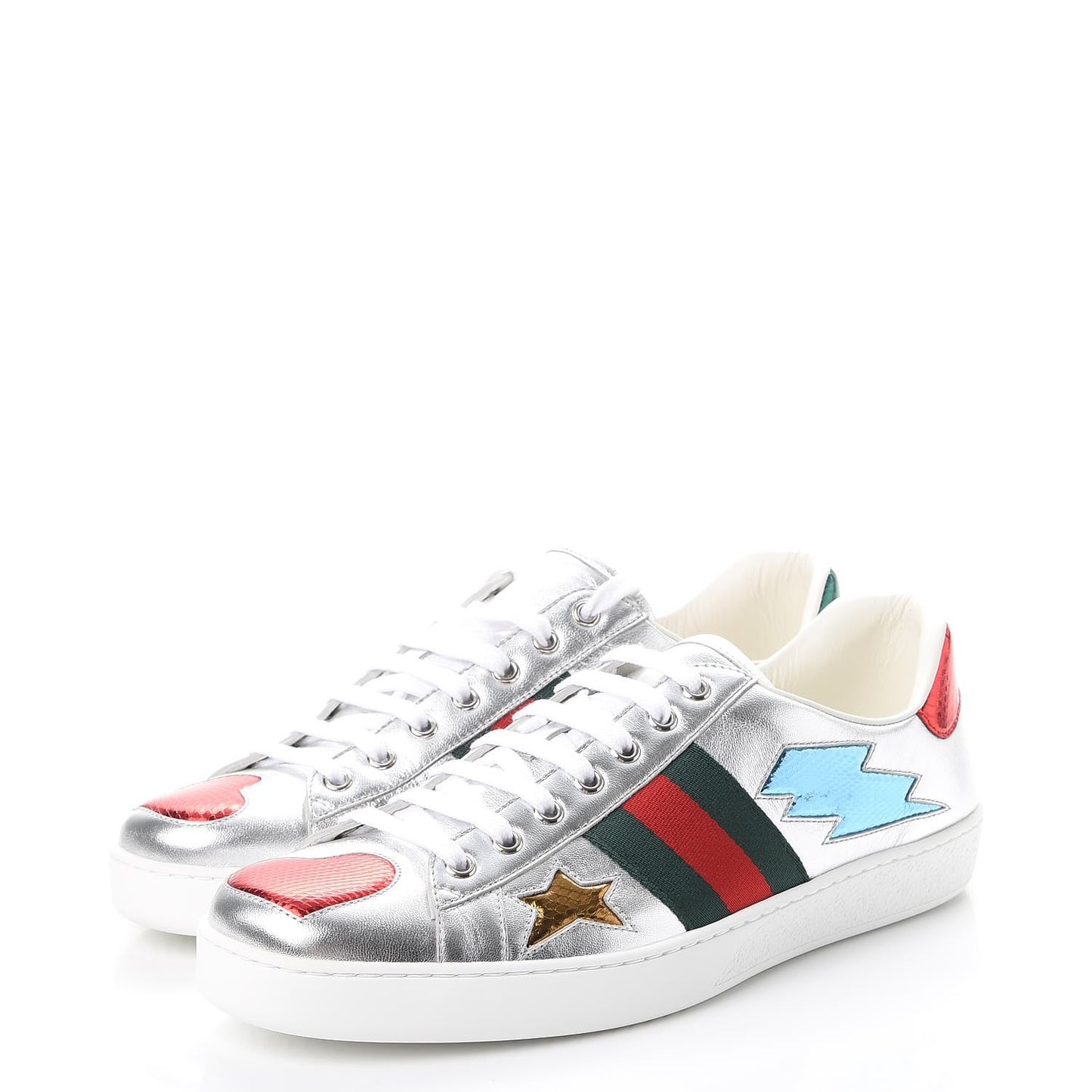 Metallic Nappa Ayers Web Lightning Bolt Embroidered Mens Ace Sneakers 9.5 Silver