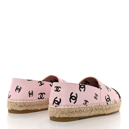 Chanel Lambskin Printed Coco Beach Espadrilles 36 Light Pink Black 4 of 10