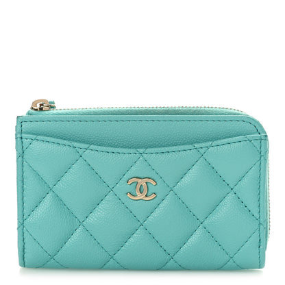 Chanel Caviar Quilted CC Zip Around Card Holder Blue 1 of 9