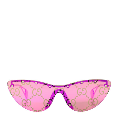 Gucci Metal Rimless Star Studded Monogram 90mm Cat Eye GG0666S Sunglasses Mirror Pink 2 of 9