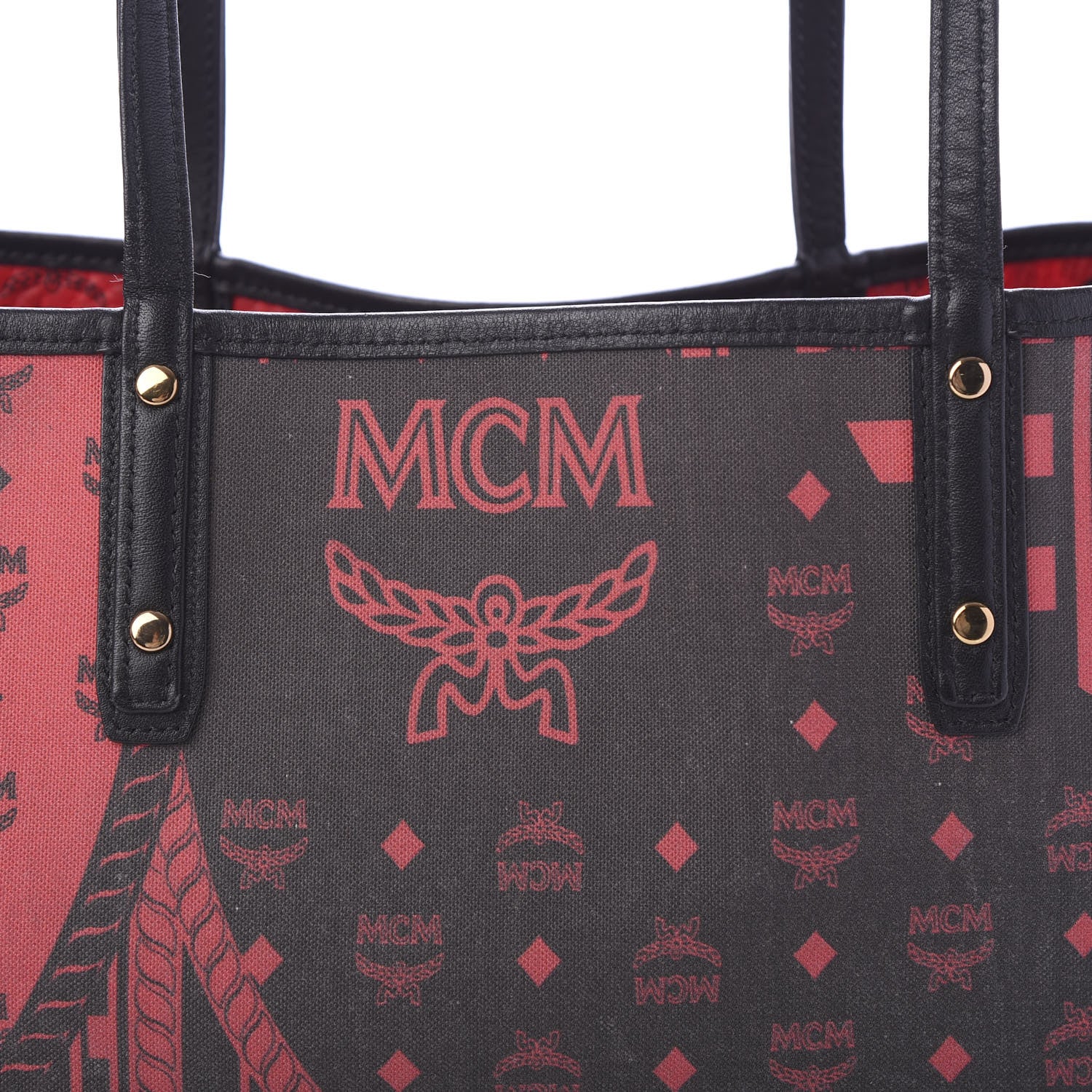 MCM Visetos Medium Project Reversible Shopper Tote Ruby Red Black 15 of 15