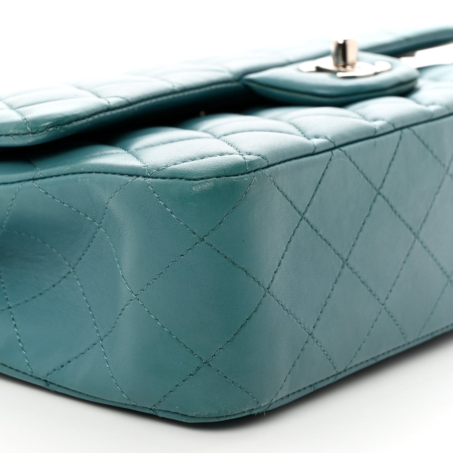 Lambskin Quilted Medium Double Flap Light Blue