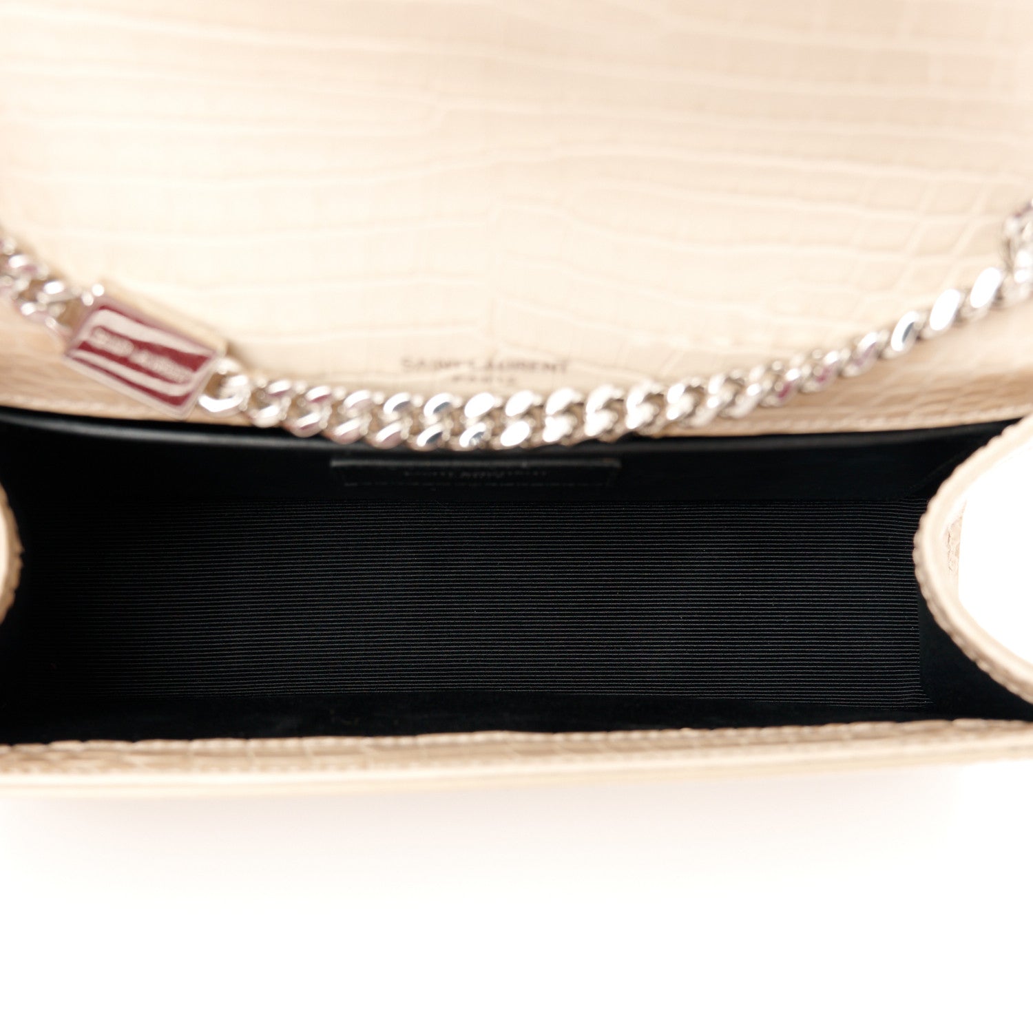 Saint Laurent Calfskin Crocodile Embossed Small Classic Monogram Kate Tassel Satchel Nude Powder 5 of 12