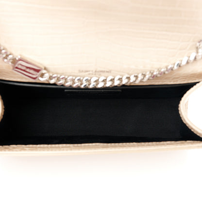 Saint Laurent Calfskin Crocodile Embossed Small Classic Monogram Kate Tassel Satchel Nude Powder 5 of 12