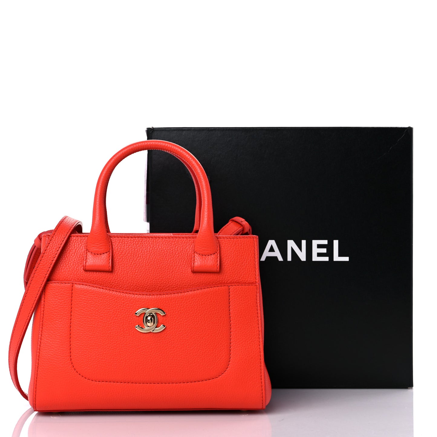 Grained Calfskin Mini Neo Executive Shopper Tote Red