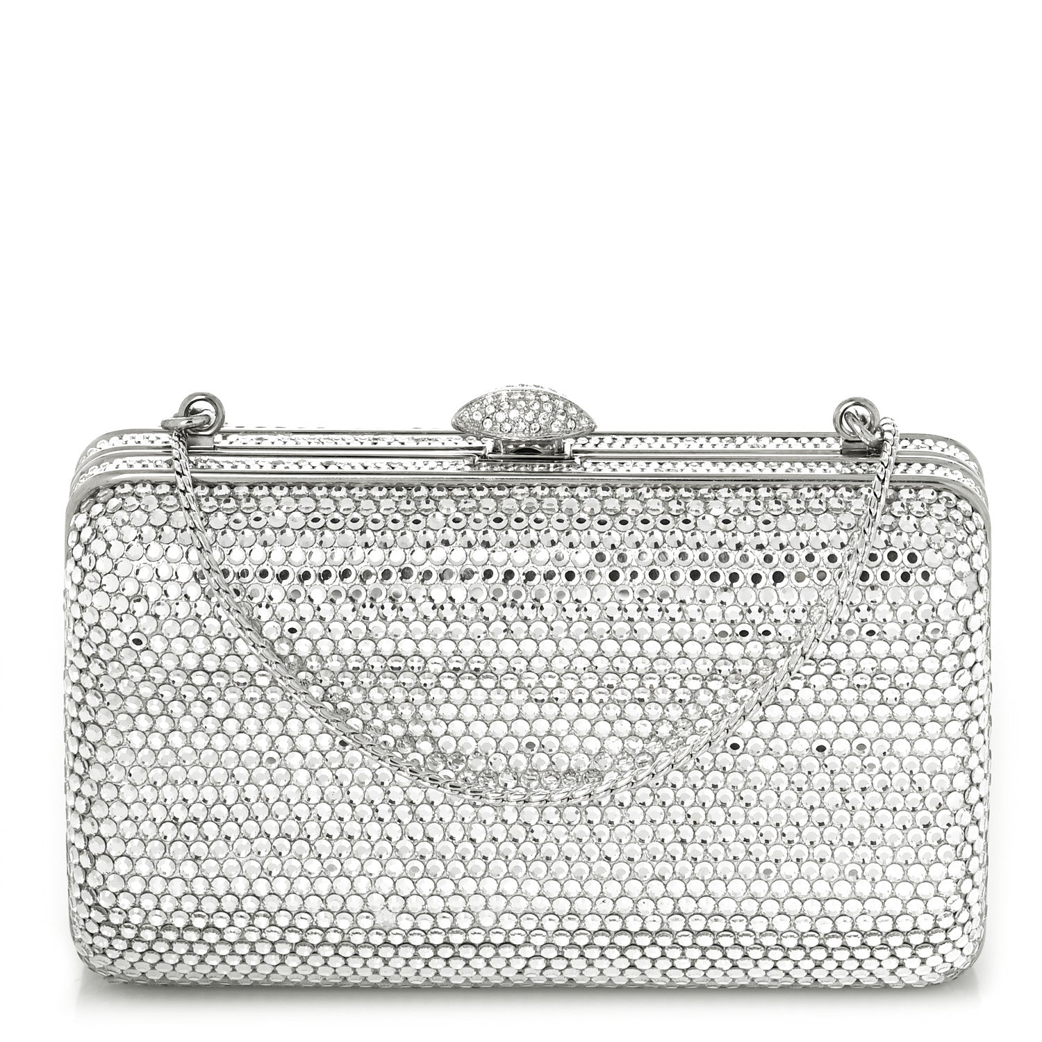 Judith Leiber Swarovski Crystal Minaudiere Clutch Silver 1 of 8