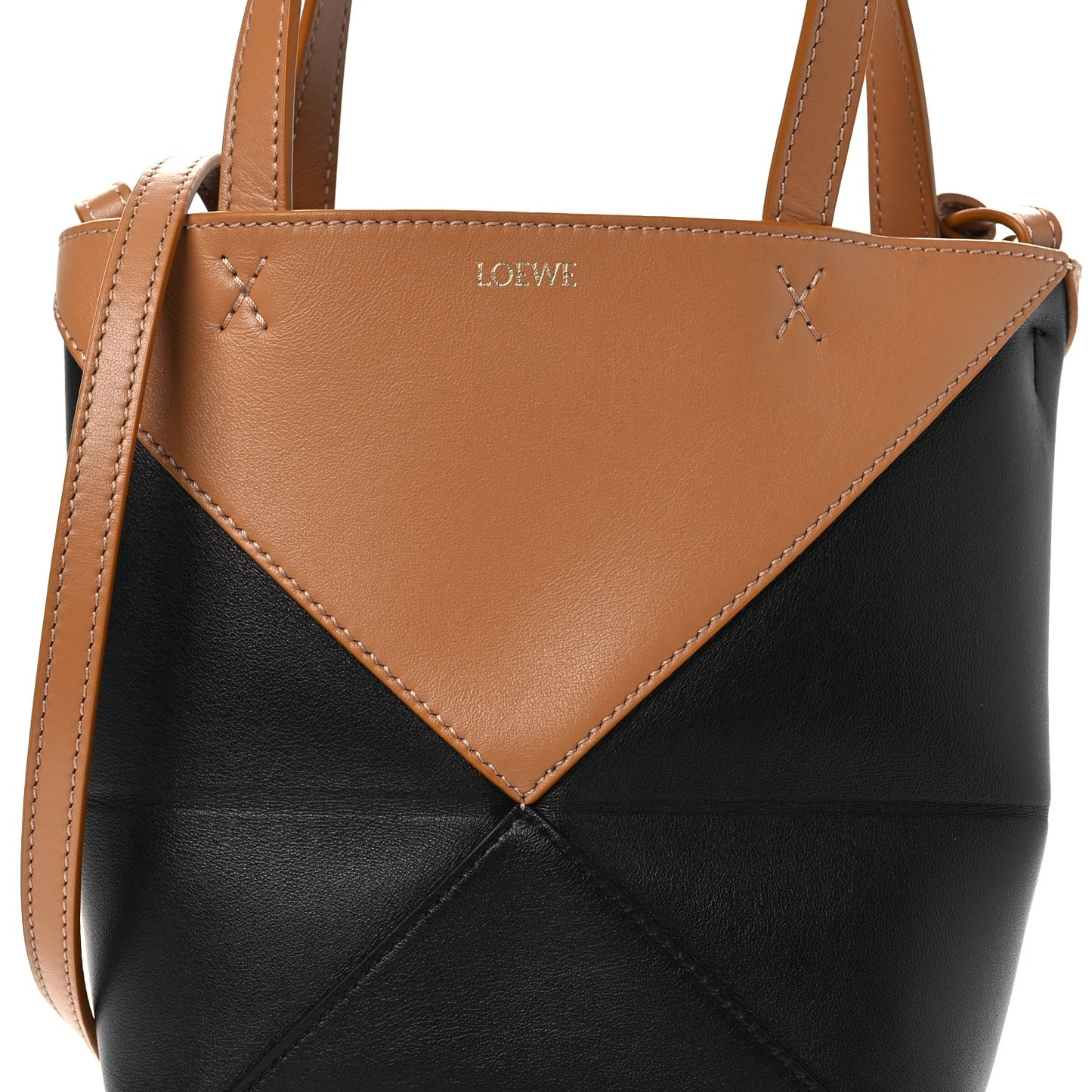Shiny Calfskin Mini Puzzle Fold Tote Warm Desert Black