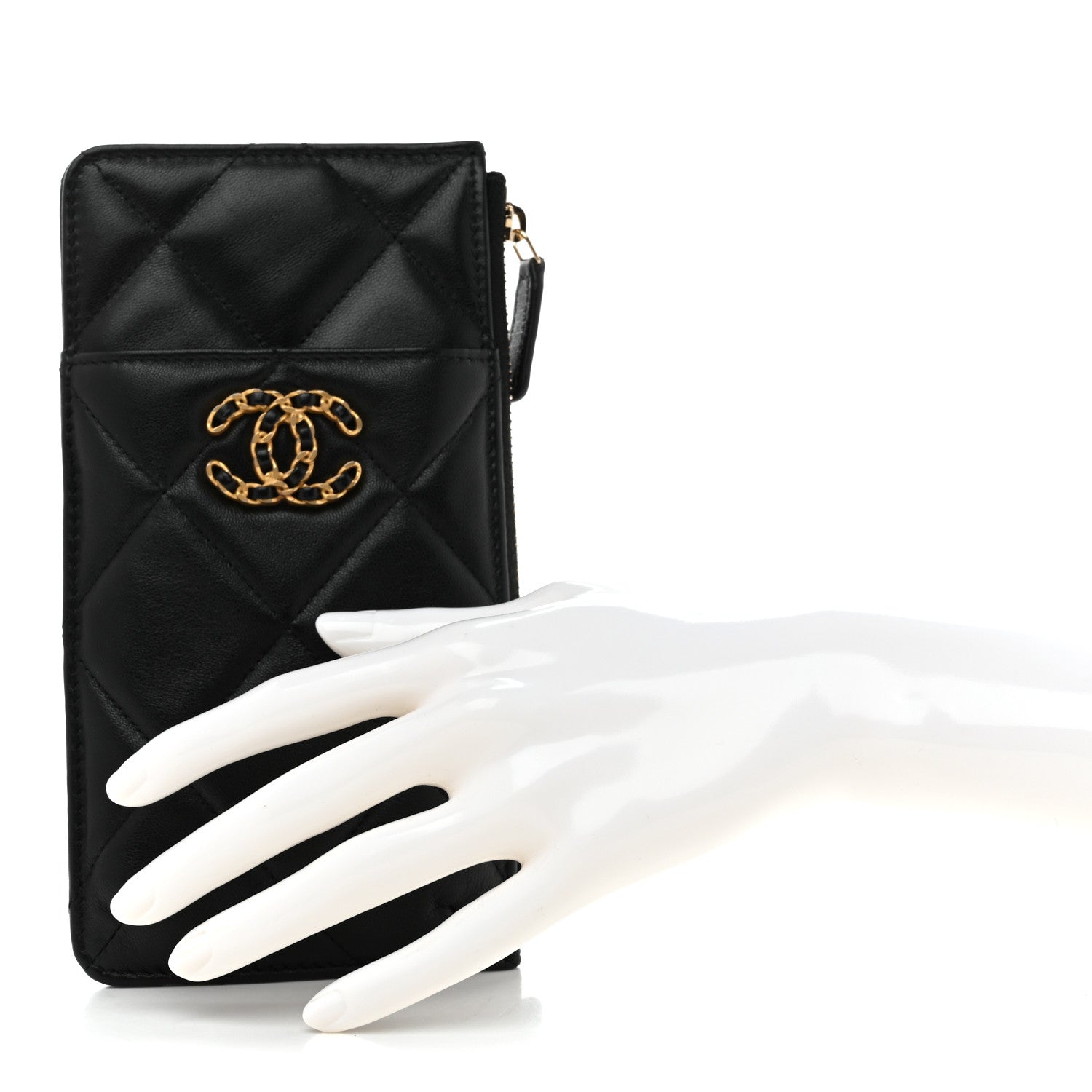 Chanel Lambskin Quilted Chanel 19 Phone and Card Holder Black 2 of 7
