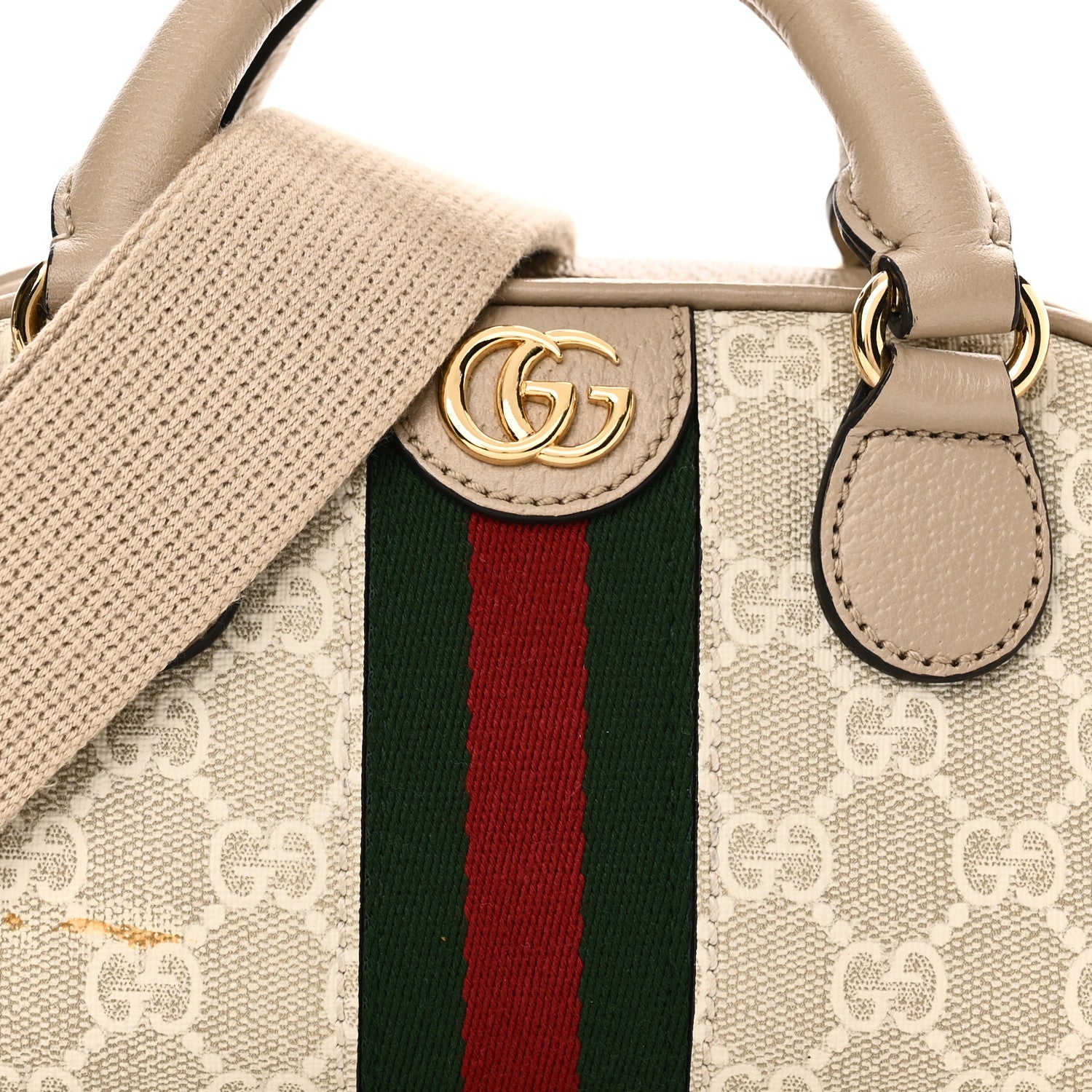 Gucci GG Supreme Monogram Textured Dollar Calfskin Web Mini Ophidia Top Handle Bowler Bag Beige Mystic White Oatmeal 8 of 14
