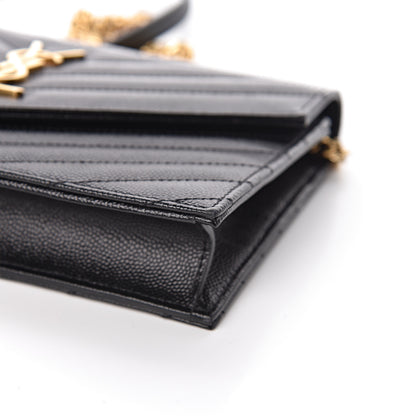 Saint Laurent Grain De Poudre Matelasse Chevron Monogram Envelope Chain Wallet Black 8 of 10