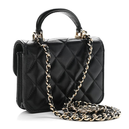 Chanel Lambskin Quilted Top Handle Flap Coin Purse With Chain Black 3 of 12