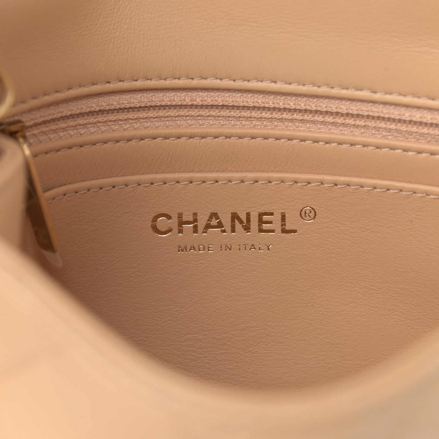Lambskin Quilted Mini Pearl Crush Flap Beige