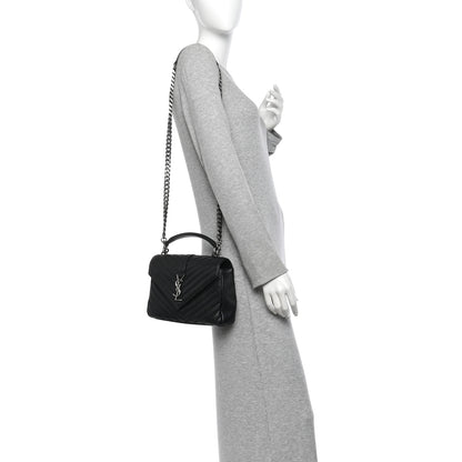 Saint Laurent Sheepskin Matelasse Chevron Monogram Medium College Bag Black 2 of 13