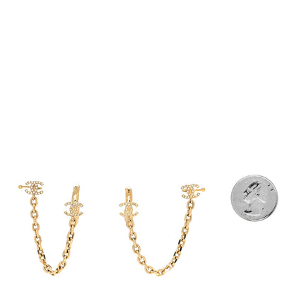 Chanel Crystal Chain CC Climber Earrings Gold 2 of 4