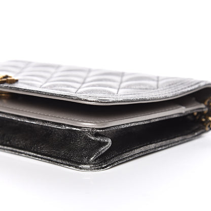 Chanel Cracked Metallic Calfskin Quilted Boy Wallet On Chain WOC Dark Silver 6 of 18