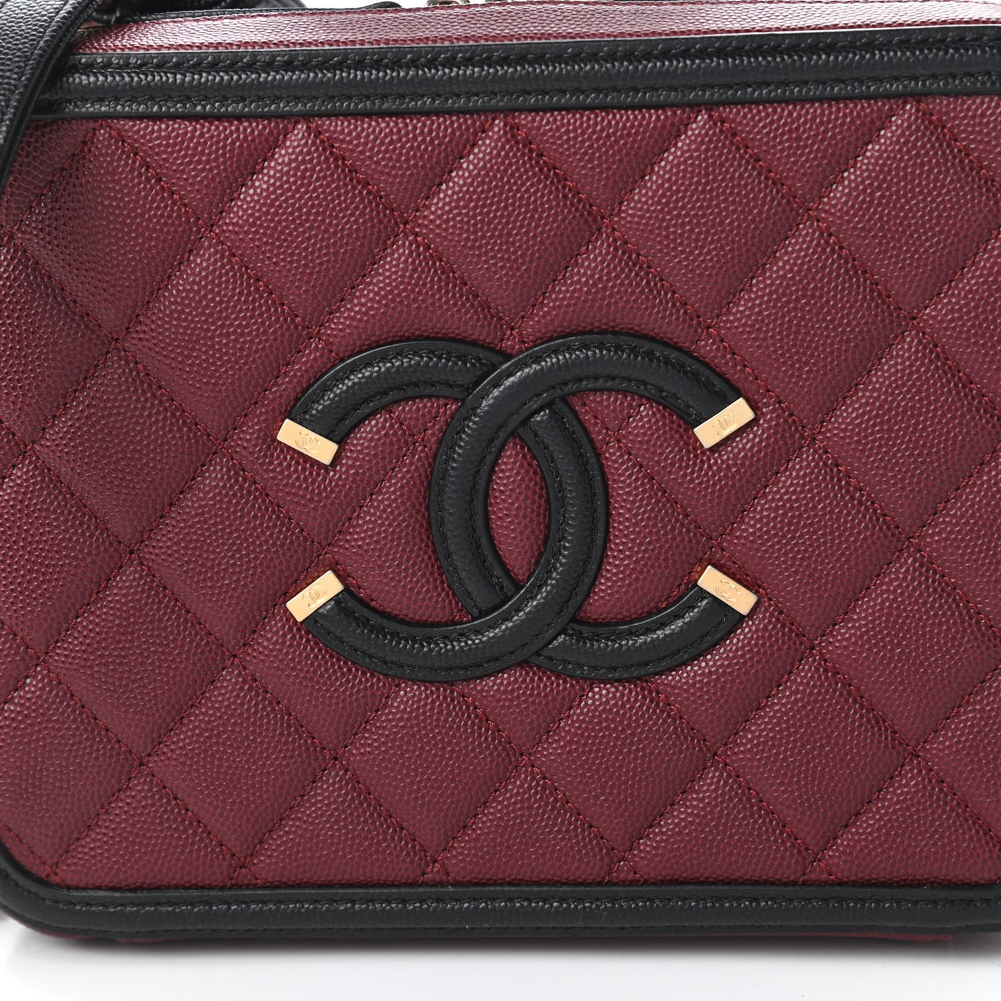 Caviar Quilted Medium CC Filigree Vanity Case Burgundy Black
