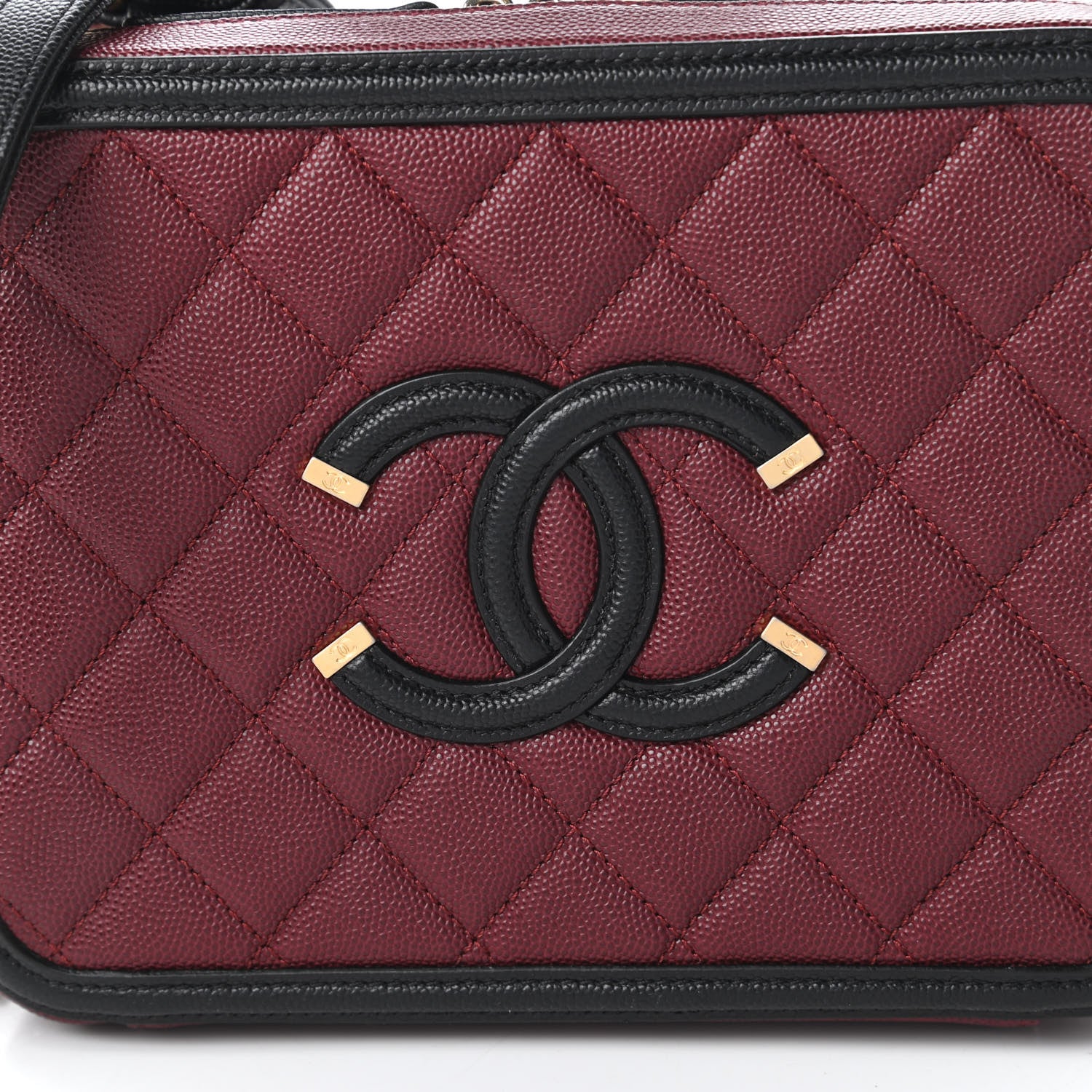 Chanel Caviar Quilted Medium CC Filigree Vanity Case Burgundy Black 10 of 10