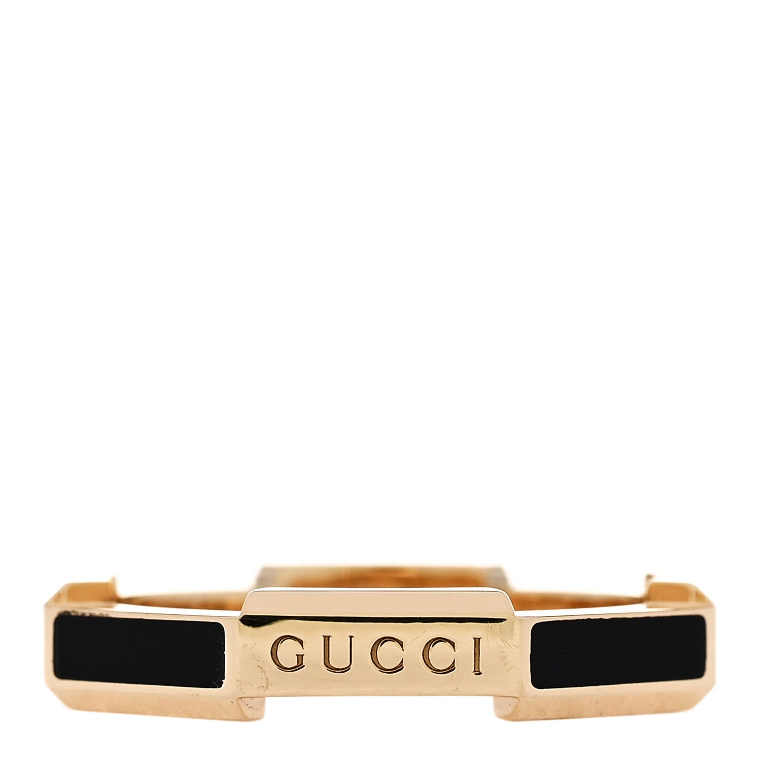 Gucci 18K Yellow Gold Diamond Enamel Link to Love Ring 54 6.75 Black 3 of 6