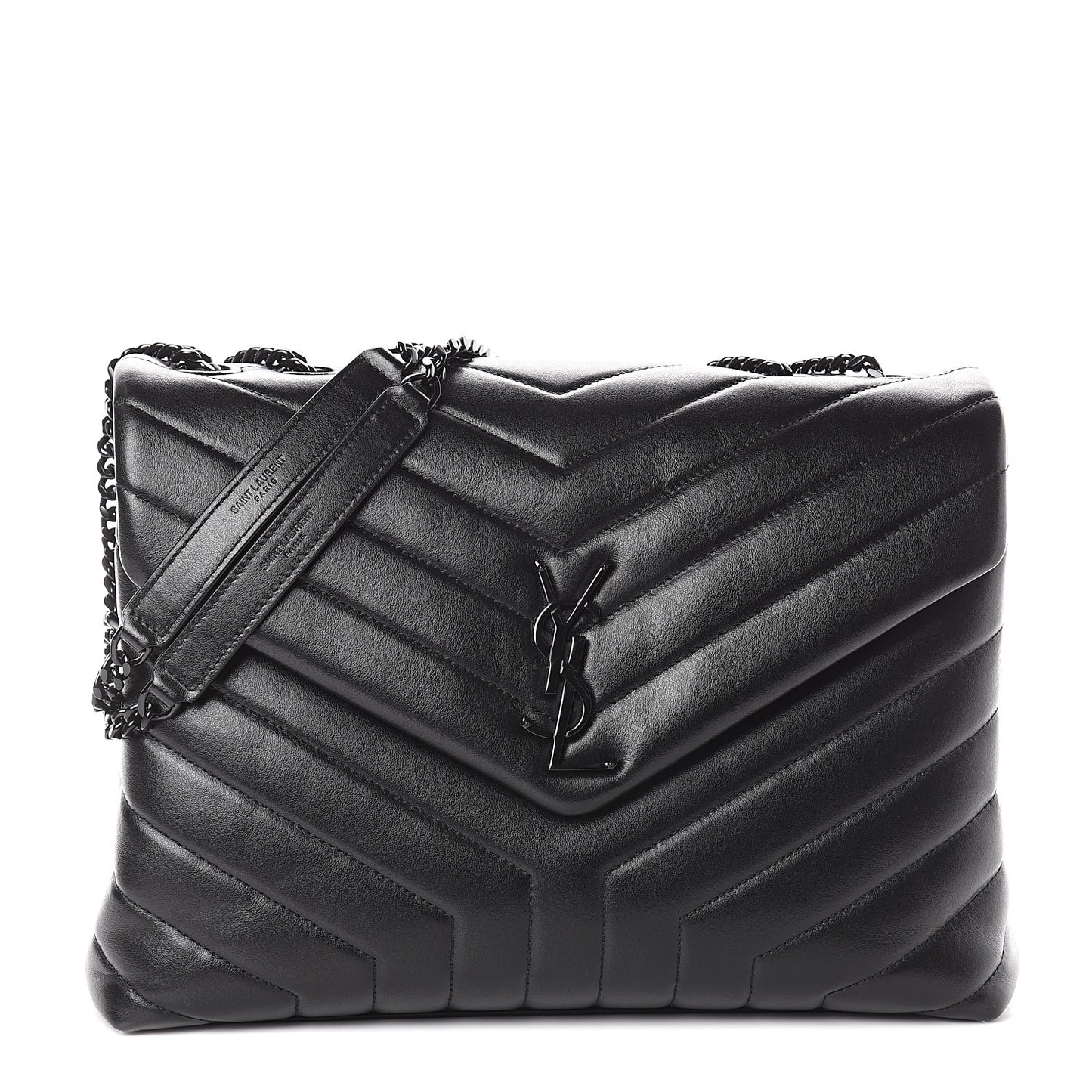Calfskin Y Quilted Monogram Medium Loulou Chain Satchel Black