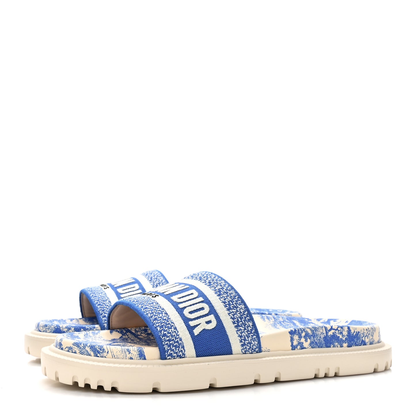 Canvas Toile de Jouy Embroidered Dway 10mm Slide Sandals 39.5 Blue