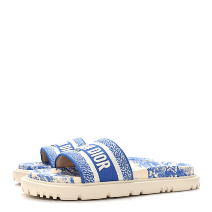Christian Dior Canvas Toile de Jouy Embroidered Dway 10mm Slide Sandals 39.5 Blue 3 of 9