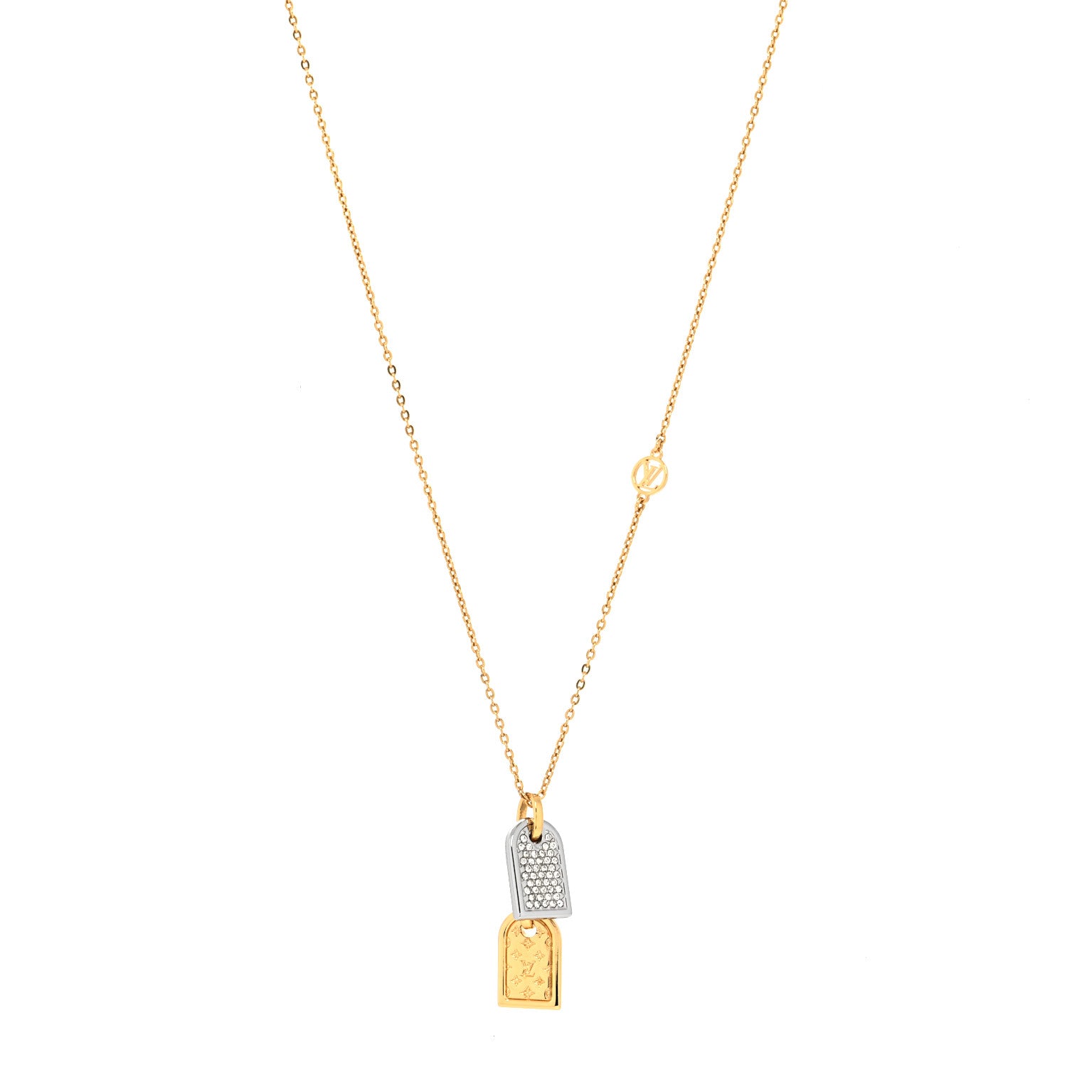 Louis Vuitton Crystal Precious Nanogram Name Tag Necklace Gold Silver 1 of 6