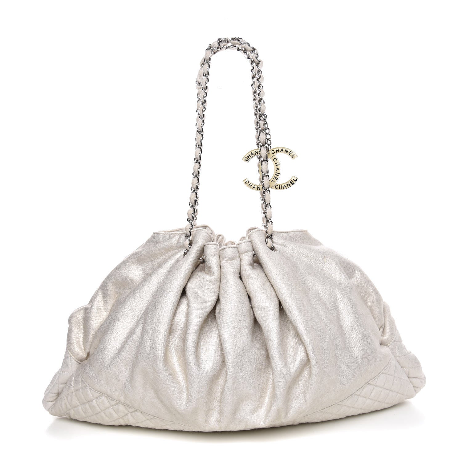 Chanel Metallic Jersey Quilted Melrose Cabas Light Beige 1 of 8